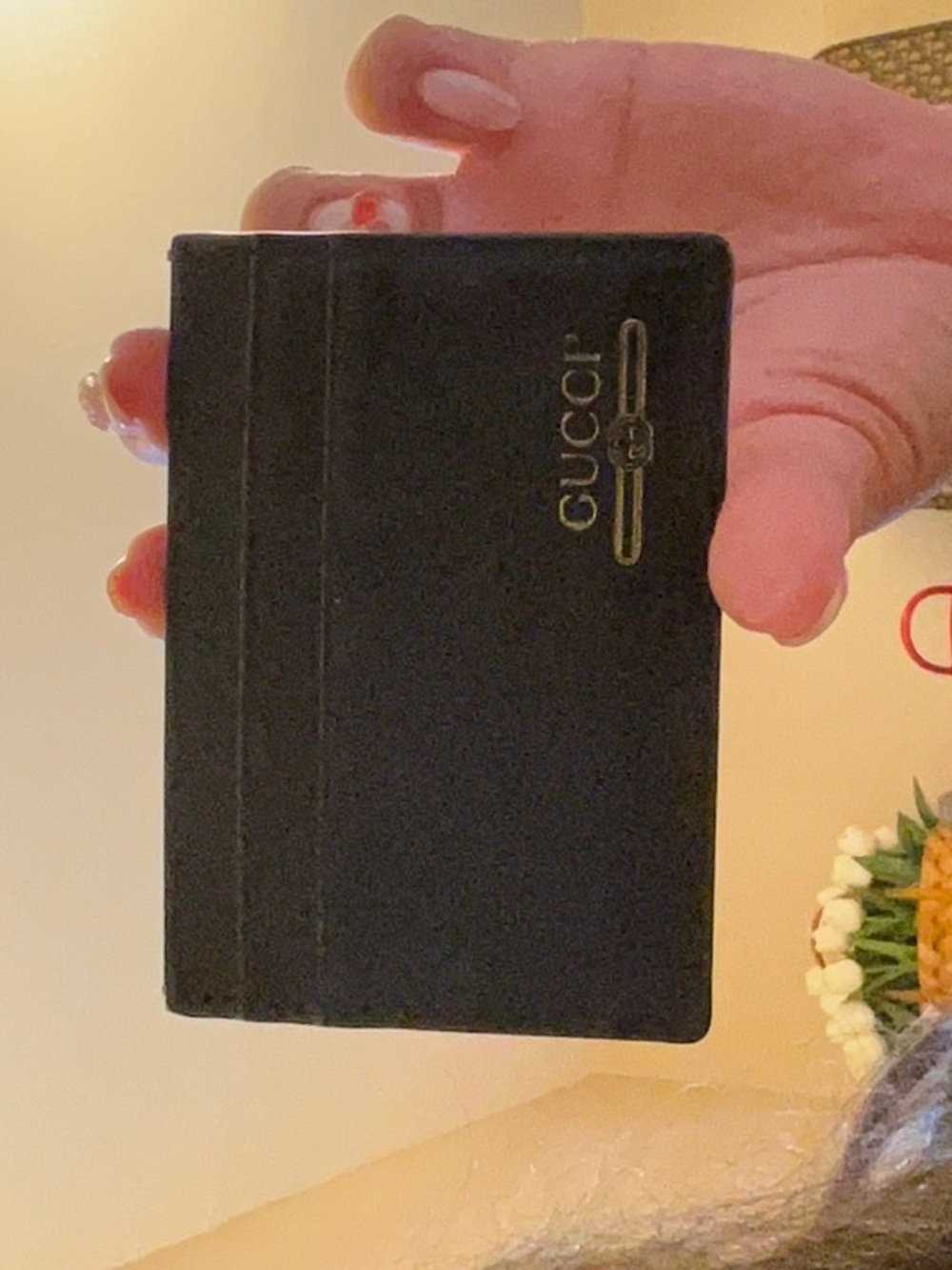 Gucci Black Leather Card Case with Gold-Tone Logo